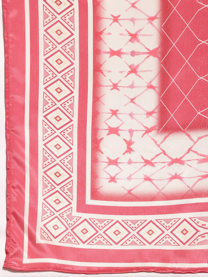 White Floral Printed Thread Work Straight Kurta With Palazzos & Dupatta