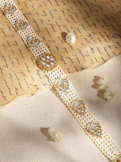 Dhiyona RJ Women's 22KT Gold Plated Kundan Studded Pearl Beaded Floral Sheeshpool