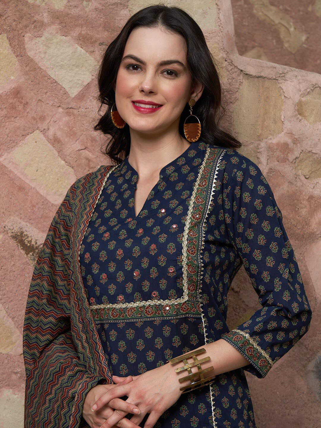 Printed Pure Cotton Kurta with Trousers & With Dupatta