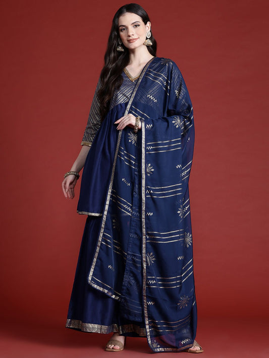 Dhiyona AN Printed Panelled Sequinned Kurta with Sharara & Dupatta