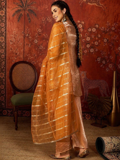Women Regular Thread Work Pure Silk Kurta with Palazzos & With Dupatta