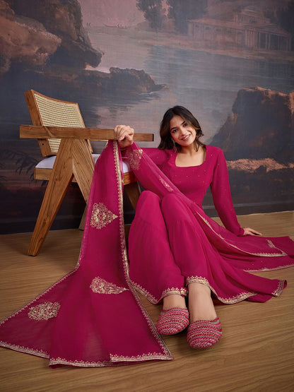 Dhiyona HOP U-Neck Anarkali Georgette Kurta & Sharara WithDupatta