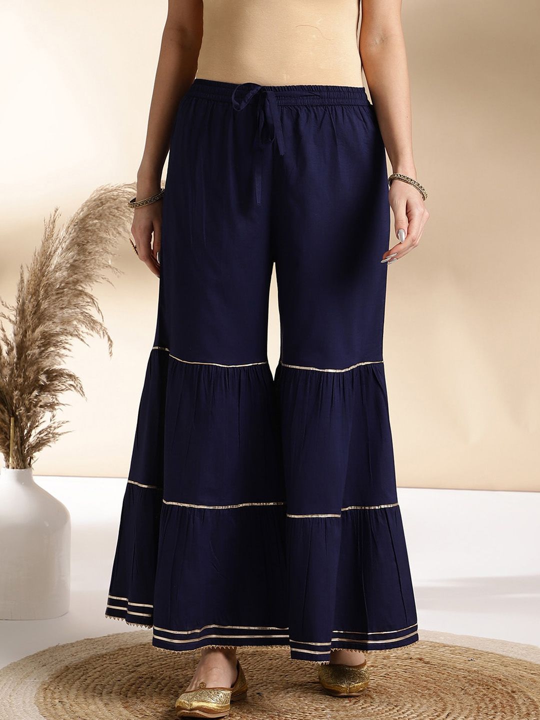 Dhiyona AN Ethnic Motifs Embroidered Round Neck Straight Kurta with Sharara & Dupatta