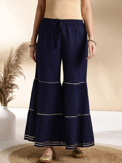 Dhiyona AN Ethnic Motifs Embroidered Round Neck Straight Kurta with Sharara & Dupatta