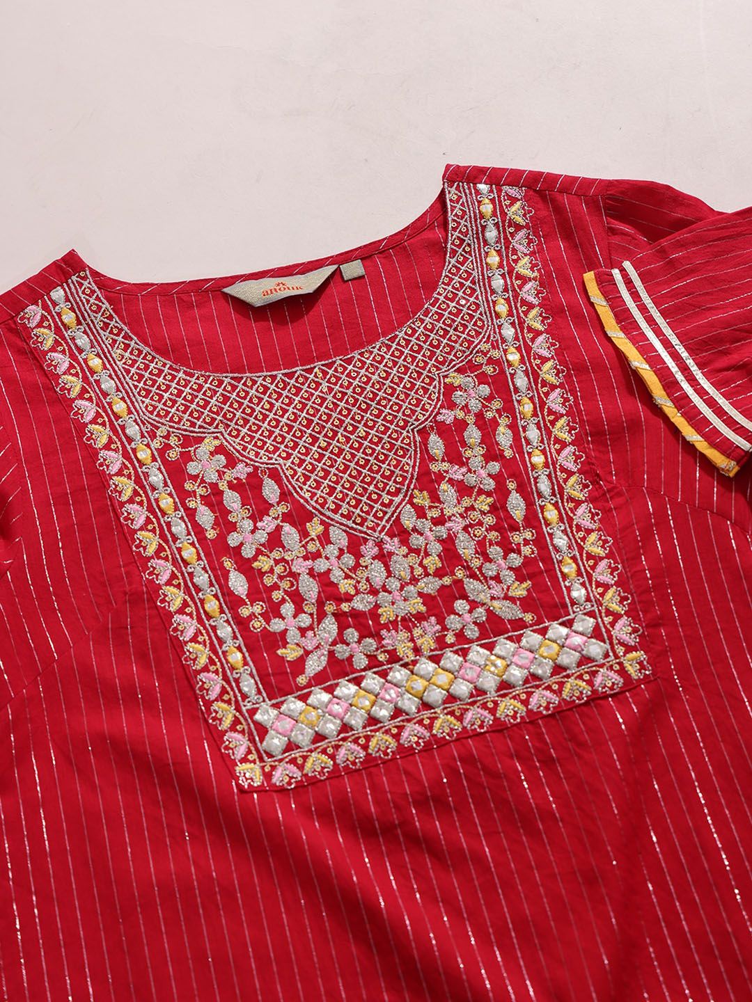 Dhiyona AN Floral Yoke Design Thread Work Pure Cotton Straight Kurta With Sharara & Dupatta