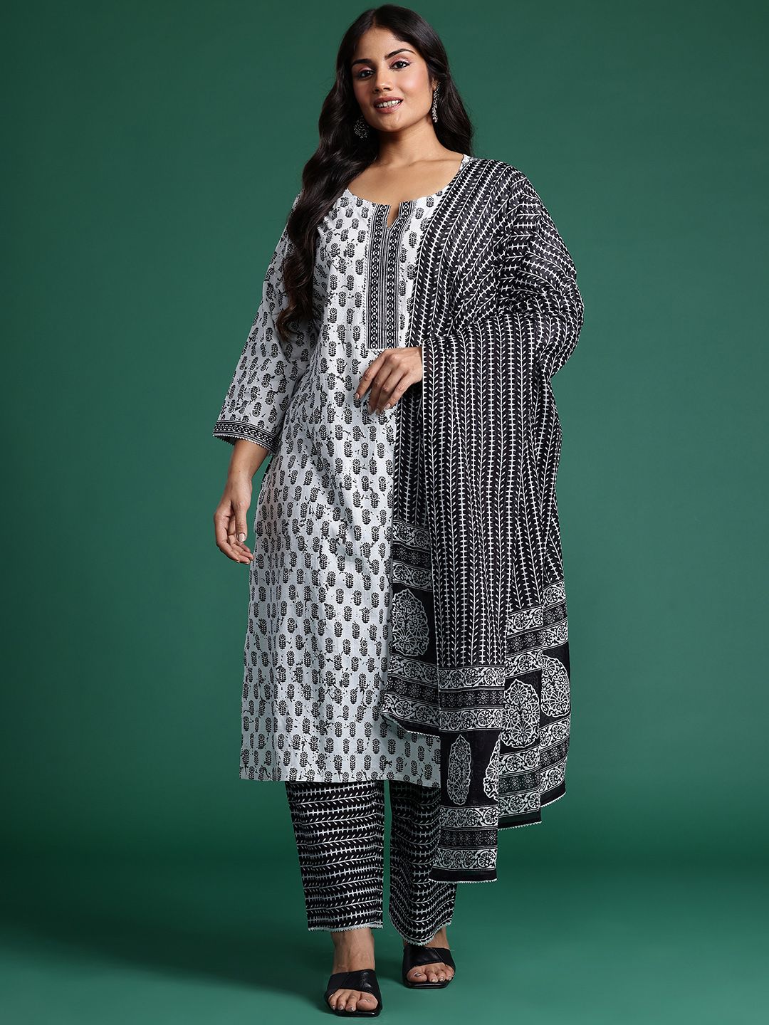 Dhiyona Women's Floral Printed Kurta with Trousers & Dupatta