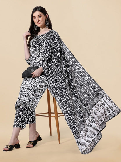 Dhiyona KL Ethnic Motifs Printed Pure Cotton Kurta with Trousers & With Dupatta