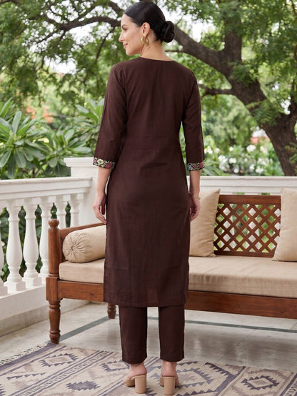 Women Floral Embroidered Regular Thread Work Pure Cotton Kurta with Trousers & With Dupatta