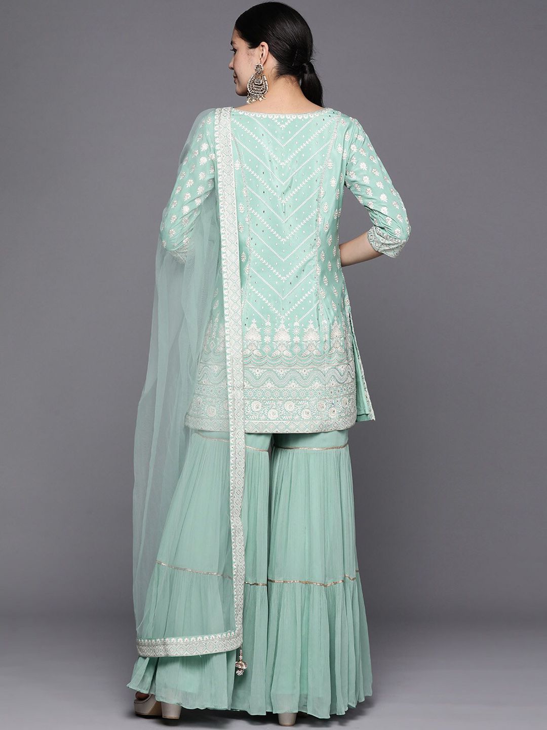 Dhiyona LL Embroidered Regular Pure Silk Kurti with Sharara & Dupatta