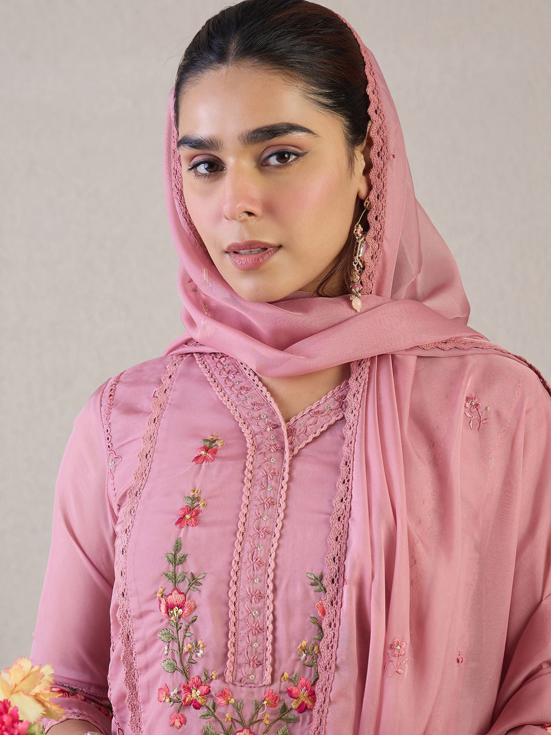 Women Ethnic Motifs Embroidered Regular Thread Work Kurta with Trousers & Dupatta