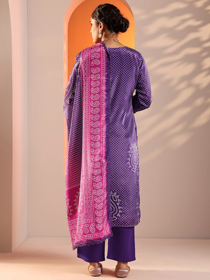 Women Bandhani Printed Regular Kurta with Trousers & Dupatta
