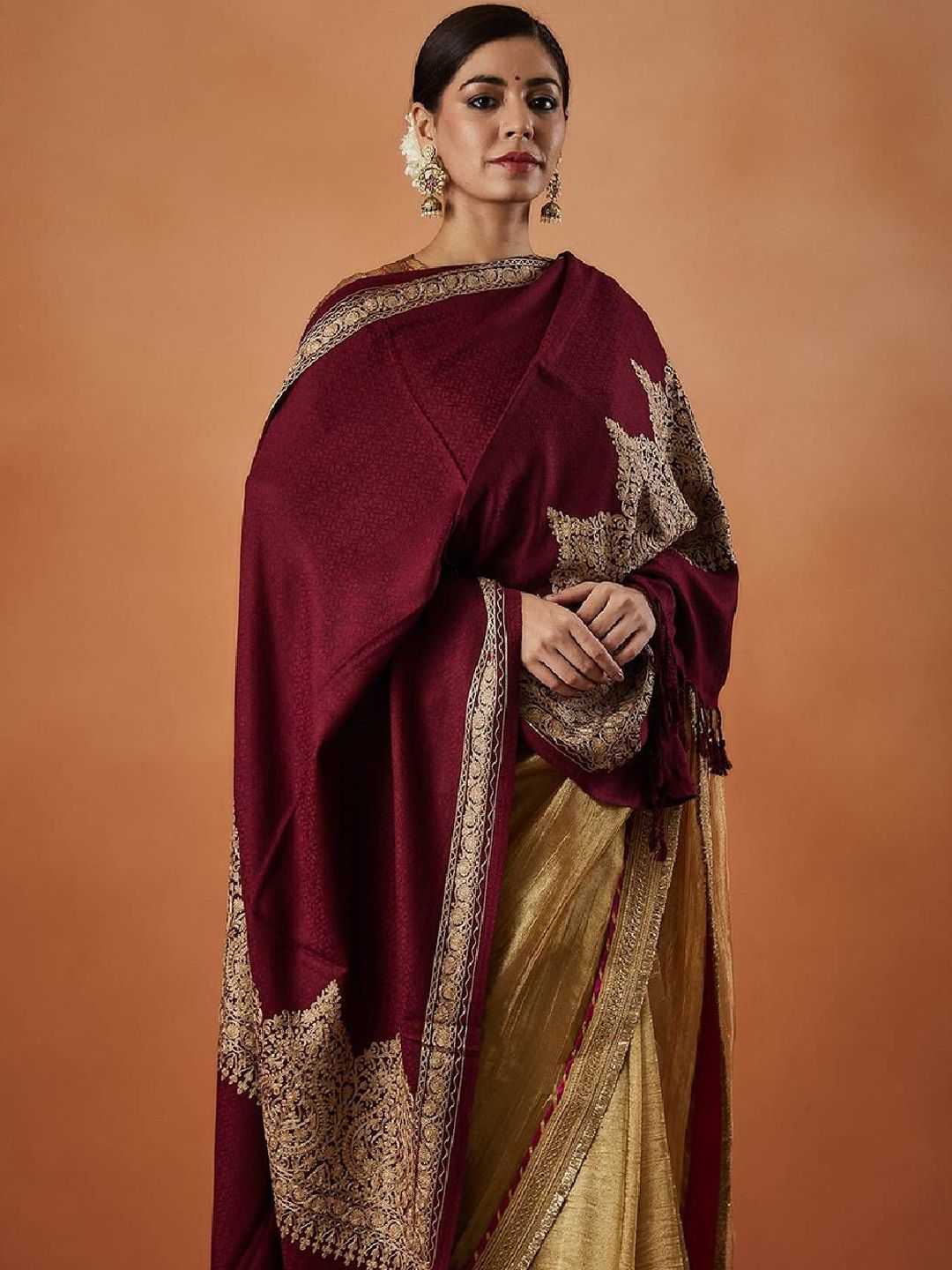 Dhiyona PA Ethnic Motifs Embroidered Fringed Shawl