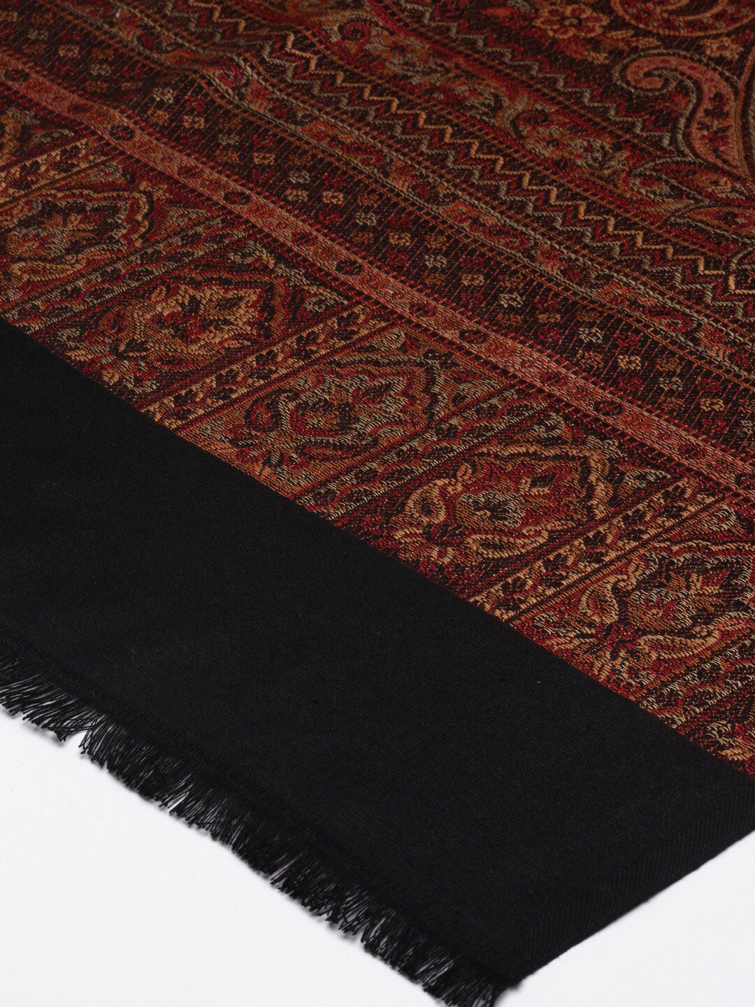 Dhiyona PA Women Black & Brown Woven Design Wool Jamawar Shawl