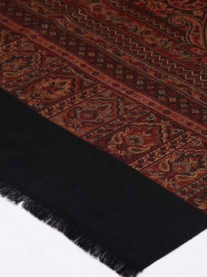 Dhiyona PA Women Black & Brown Woven Design Wool Jamawar Shawl