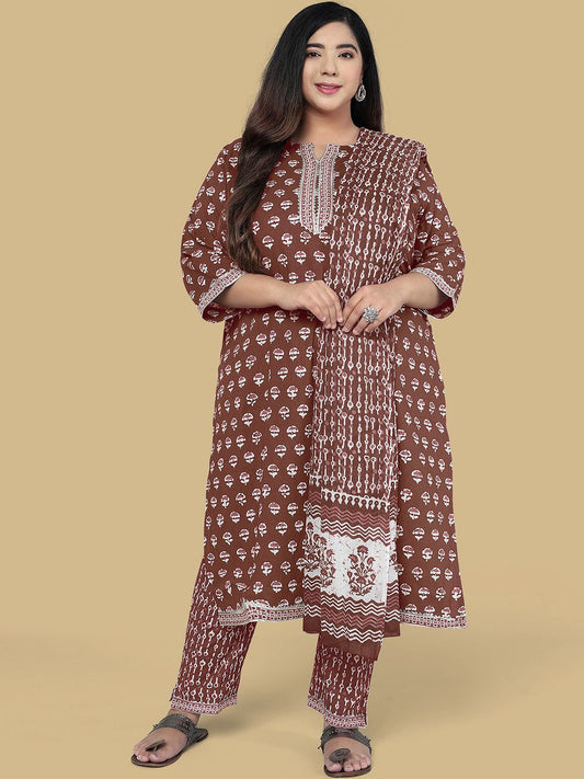 Dhiyona KL Ethnic Motifs Printed Gotta Patti Pure Cotton Kurta & Trousers With Dupatta