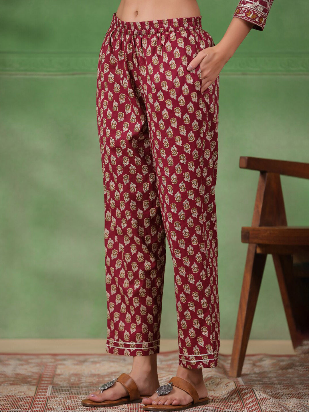 Printed Pure Cotton Kurta With Trouser & Dupatta