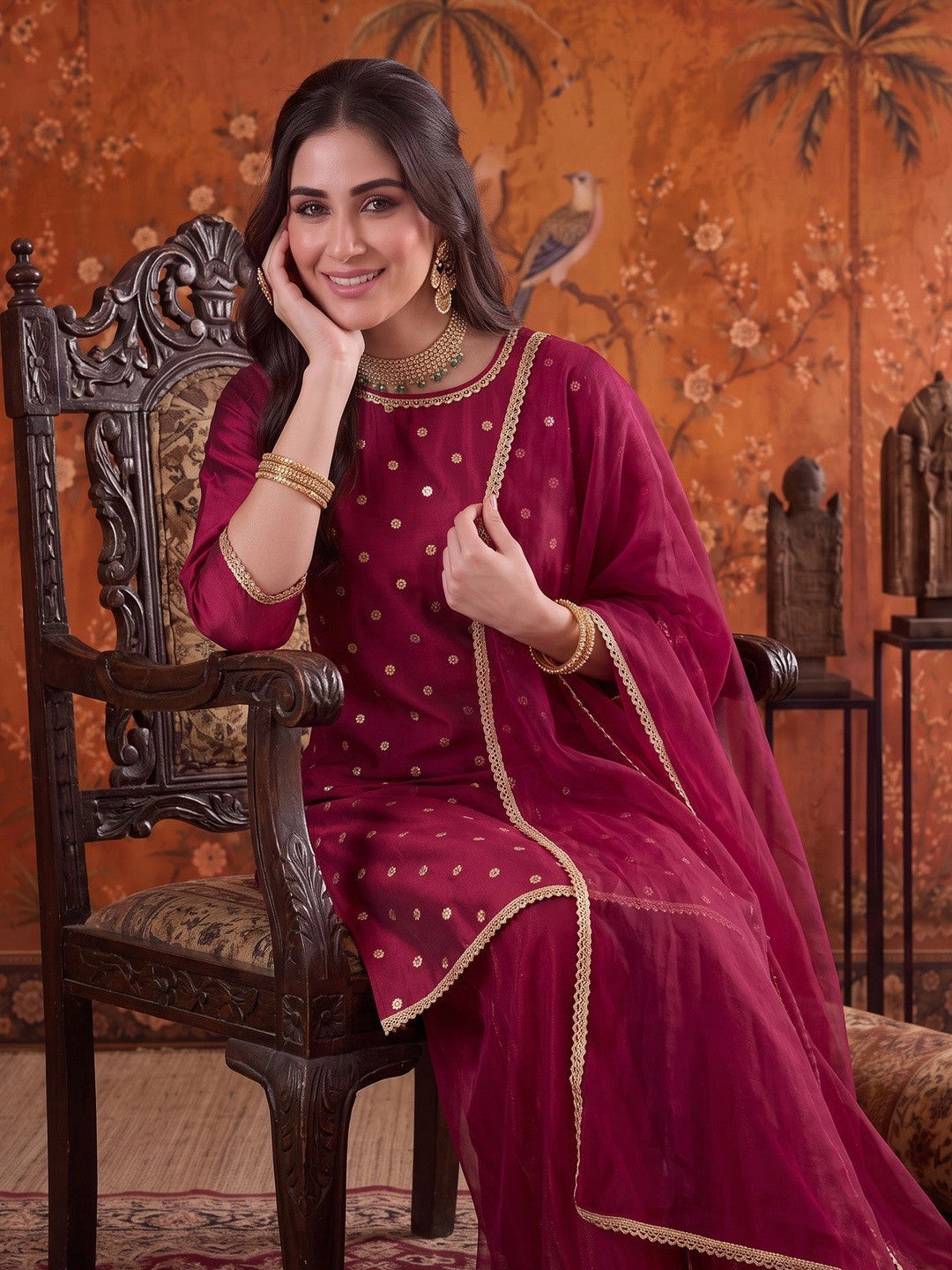 Embroidered Round Neck Kurta Sets