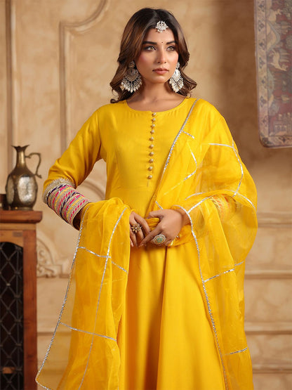 Dhiyona RR Women's Regular Gotta Patti Anarkali Kurta With Trousers & Dupatta