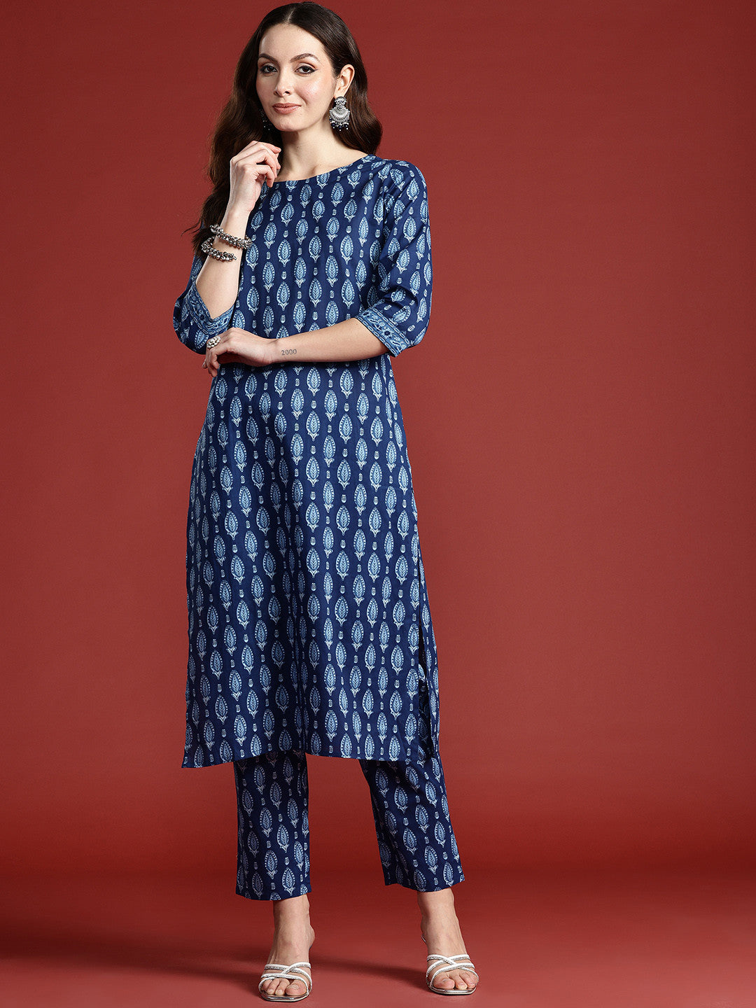 Ethnic Motifs Printed Pure Cotton Kurta with Trousers
