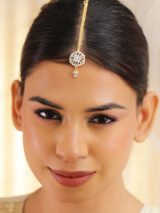 Dhiyona RJ Women's 22K Gold-Plated White Cubic Zirconia Studded Maang Tikka