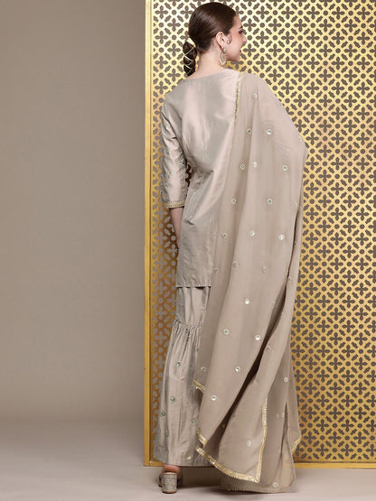 Dhiyona HOP Ethnic Motifs Embroidered Sequinned Jashn Kurta with Sharara & Dupatta