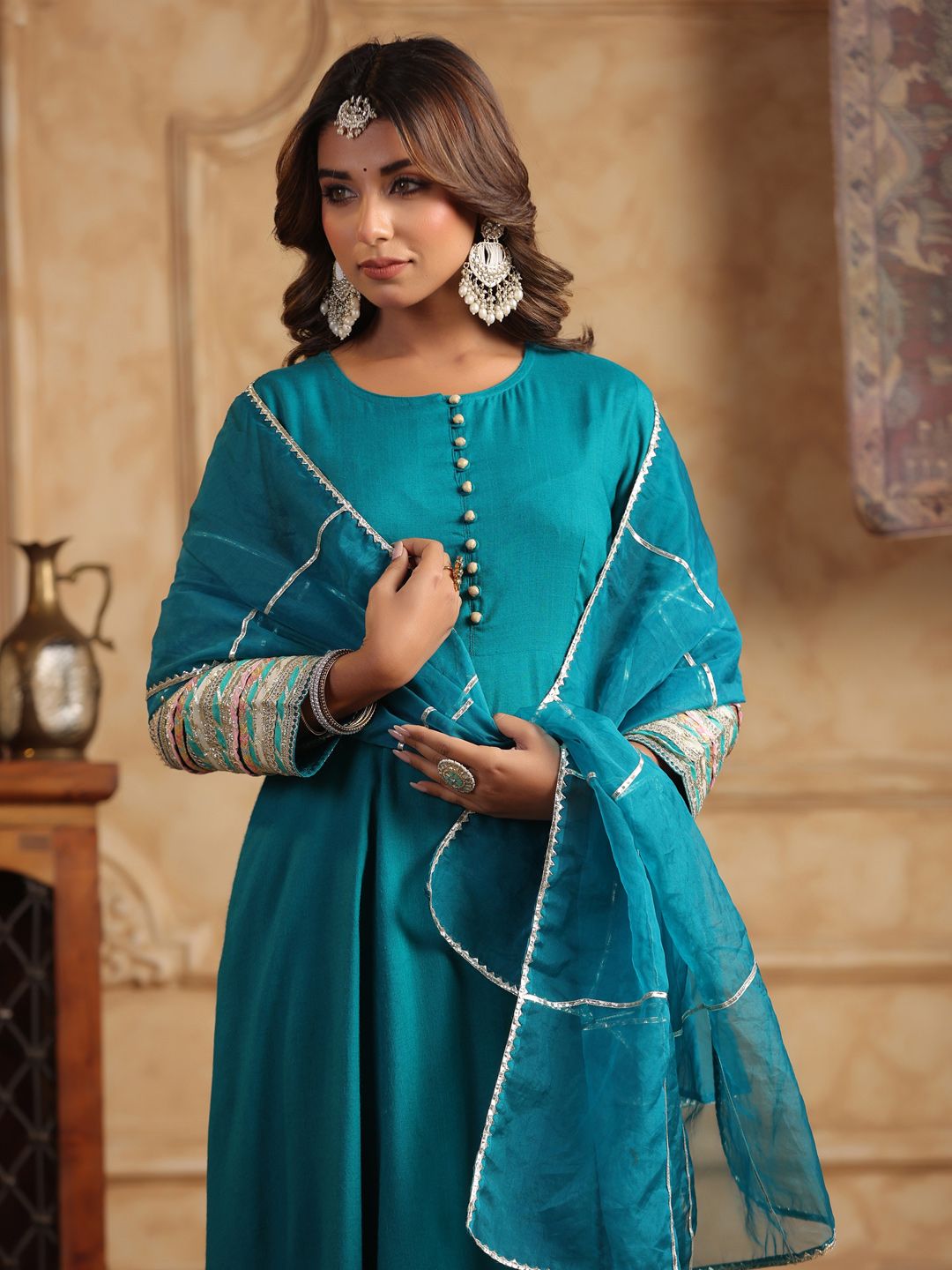 Dhiyona RR Women's Regular Gotta Patti Kurta with Trousers & Dupatta