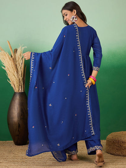 Dhiyona SN Women Floral Embroidered Kurta with Palazzo & Dupatta
