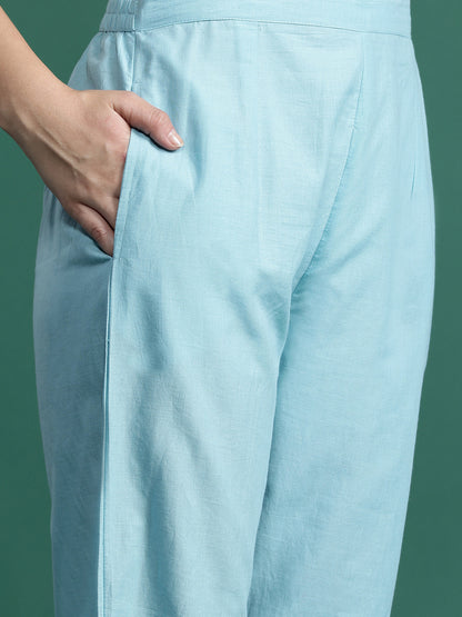 Floral Embroidered Thread Work Pure Cotton Kurta with Trousers & With Dupatta