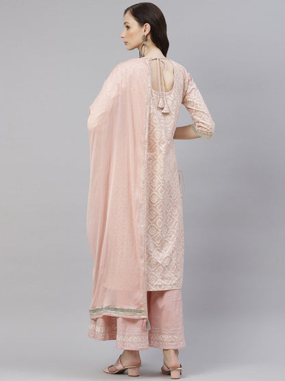 Dhiyona KL Bandhani Printed Straight Gotta Patti Pure Cotton Kurta With Palazzos & Dupatta