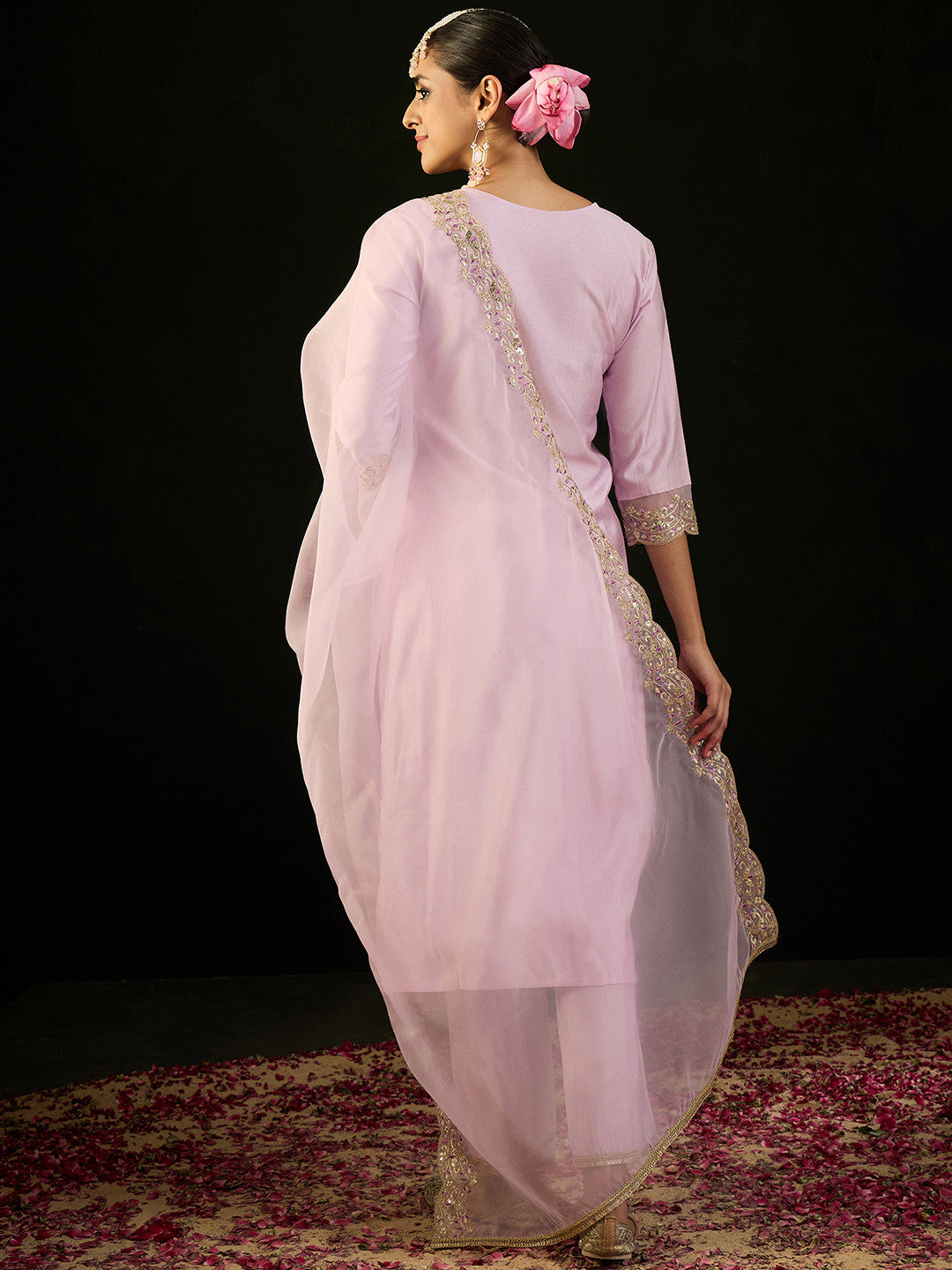 Ethnic Motifs Embroidered Regular Straight Kurta & Trousers With Dupatta