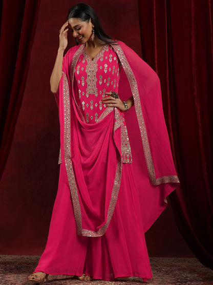 Dhiyona LL Floral Embroidered Regular Mirror Work Straight Kurta With Palazzos & Dupatta