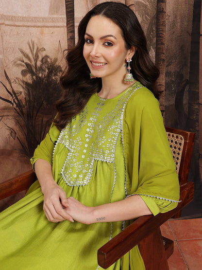 Geometric Printed Gotta Patti Panelled Kurta with Salwar & With Dupatta