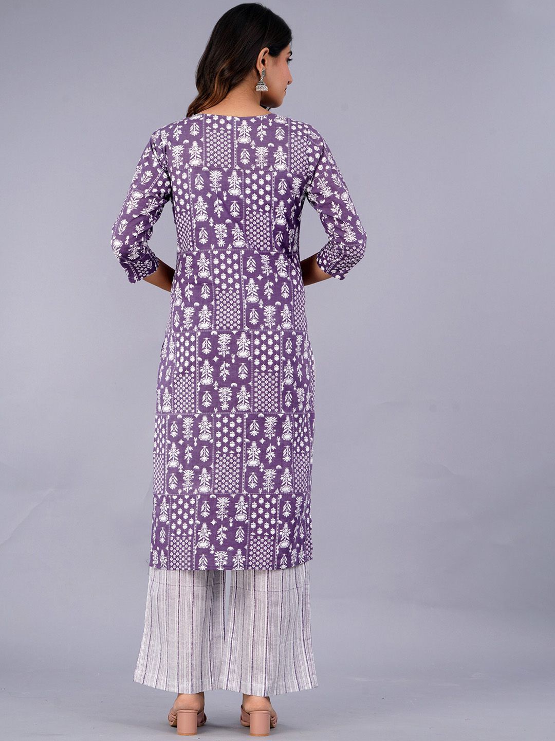 Dhiyona KL Ethnic Motifs Printed Pure Cotton Kurta With Palazzo & With Dupatta