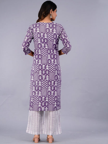 Dhiyona KL Ethnic Motifs Printed Pure Cotton Kurta With Palazzo & With Dupatta