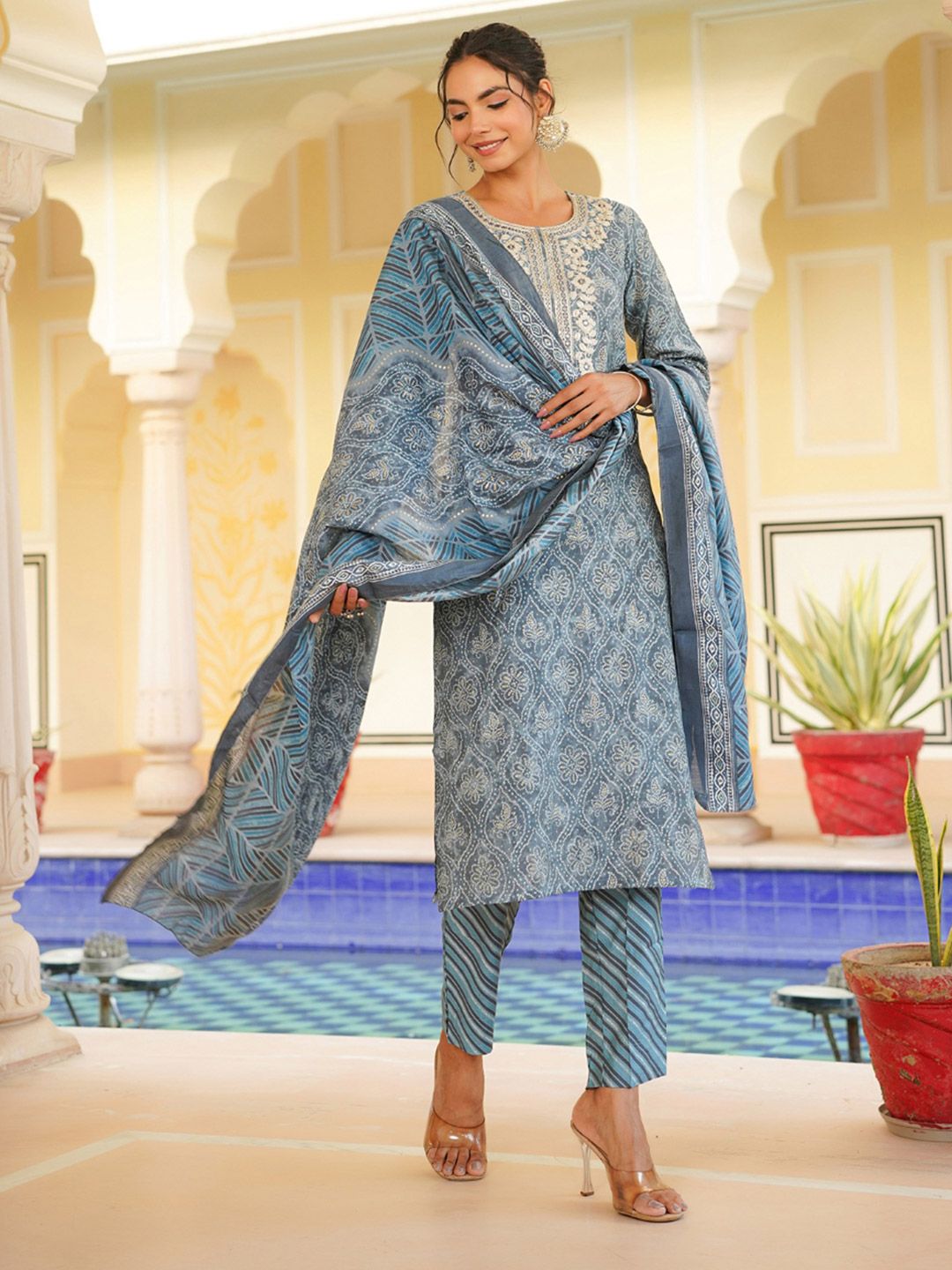 Dhiyona KL Women Ethnic Motifs Embroidered Regular Mirror Work Kurta with Trousers & Dupatta