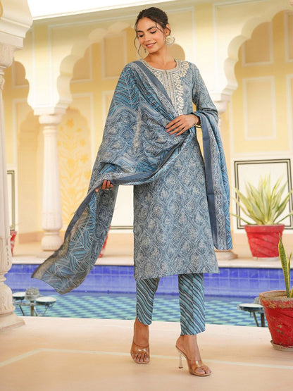 Dhiyona KL Women Ethnic Motifs Embroidered Regular Mirror Work Kurta with Trousers & Dupatta