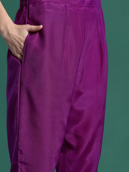Embroidered Regular Kurta With Trousers & Dupatta