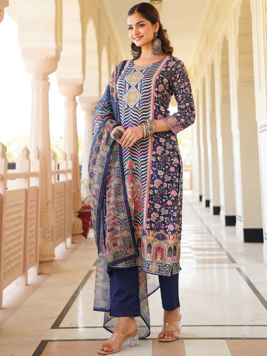 Dhiyona KL Women Ethnic Motifs Printed Regular Kurta with Trousers & With Dupatta