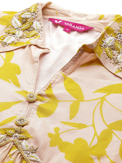 Dhiyona VA Floral Embroidered Empire Beads & Stones Pure Silk Kurti with Sharara & Dupatta