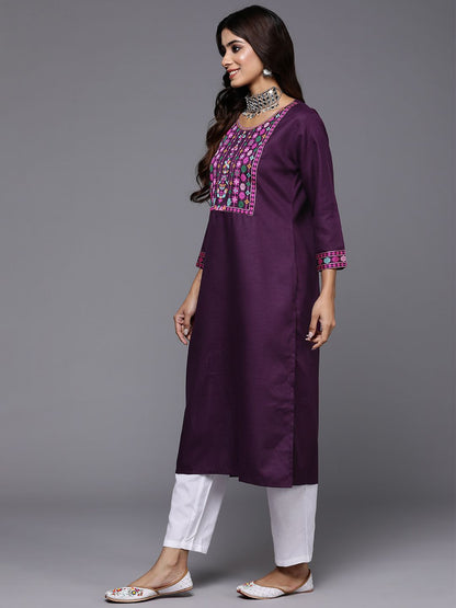 Dhiyona IE Women Purple Ethnic Motifs Yoke Design Kurta
