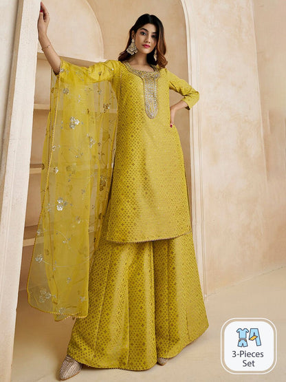 Dhiyona IN Mustard Gotta Patti Straight Kurta & Sharara With Dupatta