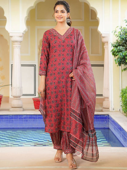 Dhiyona KL Women Floral Printed Kurta with Harem Pant & Dupatta