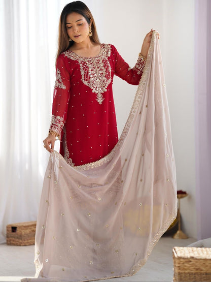 Dhiyona KL Women Ethnic Motifs Embroidered Regular Gotta Patti Kurta with Sharara & With Dupatta