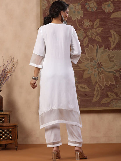 Dhiyona RR Women's Floral Yoke Design Thread Work Kurta With Trousers