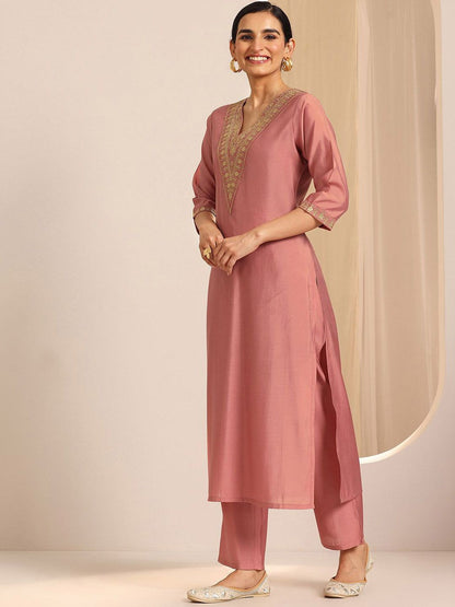 Floral Yoke Design Sequnnied Straight Kurta With Trousers & Dupatta