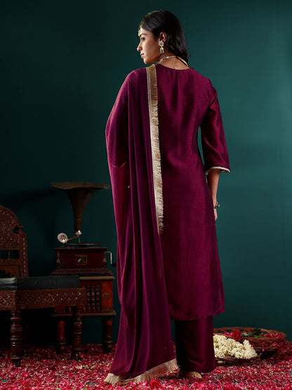 Dhiyona VA Women Ethnic Motifs Embroidered Regular Kurta with Palazzos & With Dupatta