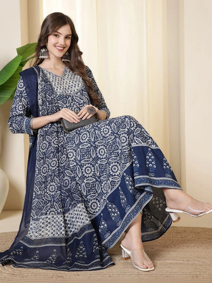 Women Ethnic Motifs Printed Empire Pure Cotton Kurta with Trousers & With Dupatta