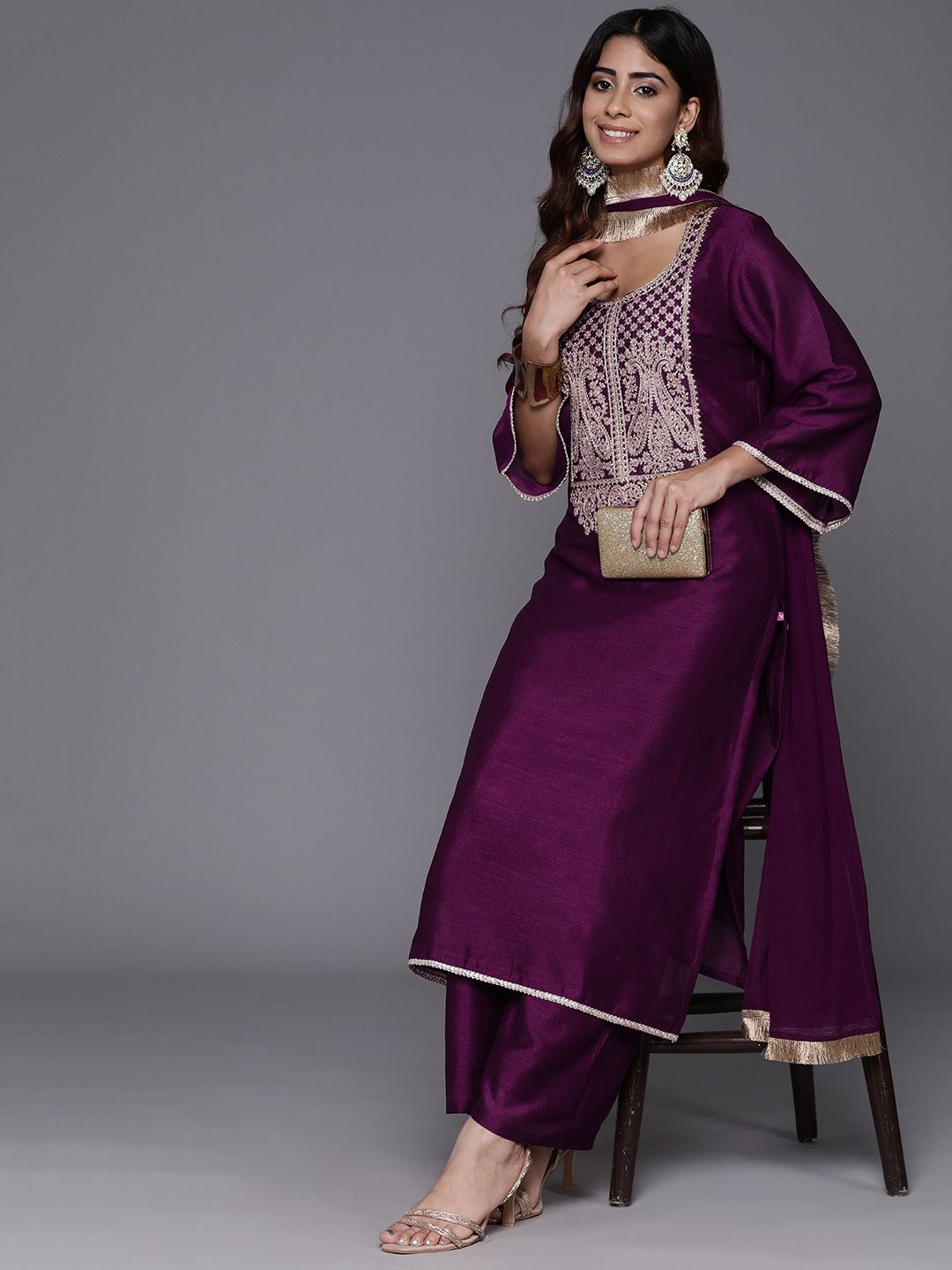 Dhiyona VA Women Ethnic Motifs Embroidered Kurta with Palazzos & With Dupatta