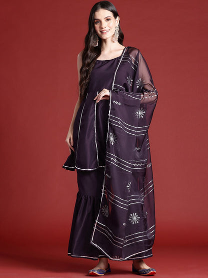 Dhiyona AN Ethnic Motifs Print Gotta Patti Kurta with Sharara & Dupatta