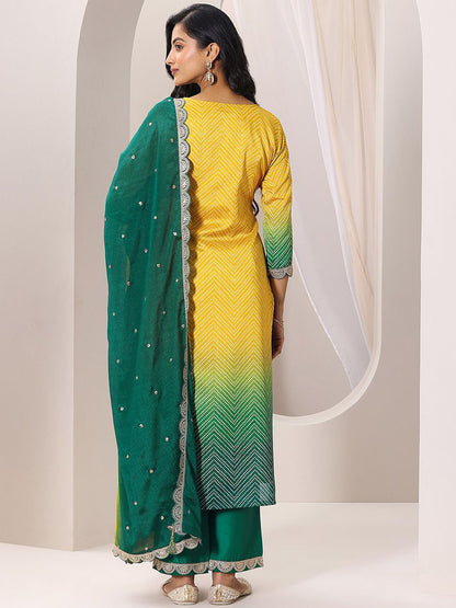 Women Bandhani Printed Regular Kurta with Trousers & With Dupatta